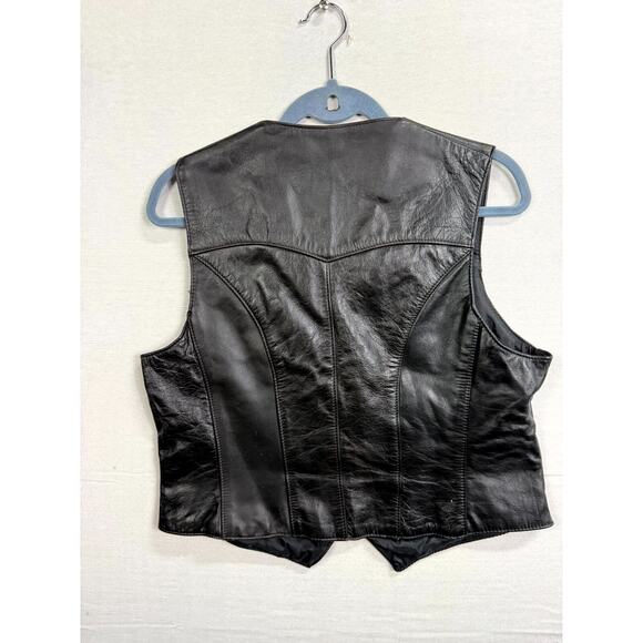 Vtg Park V Leather Biker Vest Womens 16 Black Motorcycle Classic Button Front - Picture 8 of 8
